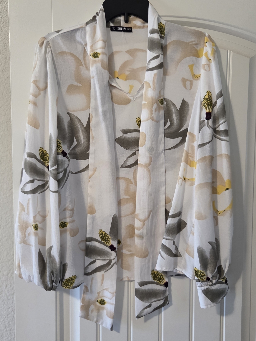 Shein White Floral Open Front Lightweight Jacket